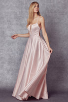 Satin A-Line Open Criss Cross Back Illusion V-Neck Long Prom Dress JT687-Prom Dress-smcfashion.com