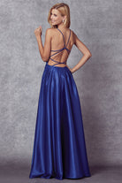 Satin A-Line Open Criss Cross Back Illusion V-Neck Long Prom Dress JT687-Prom Dress-smcfashion.com