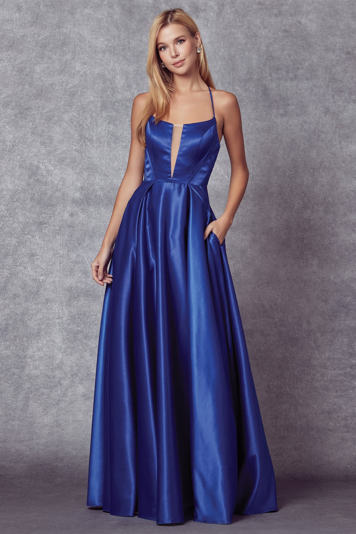 Satin A-Line Open Criss Cross Back Illusion V-Neck Long Prom Dress JT687-Prom Dress-smcfashion.com