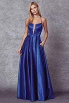 Satin A-Line Open Criss Cross Back Illusion V-Neck Long Prom Dress JT687-Prom Dress-smcfashion.com