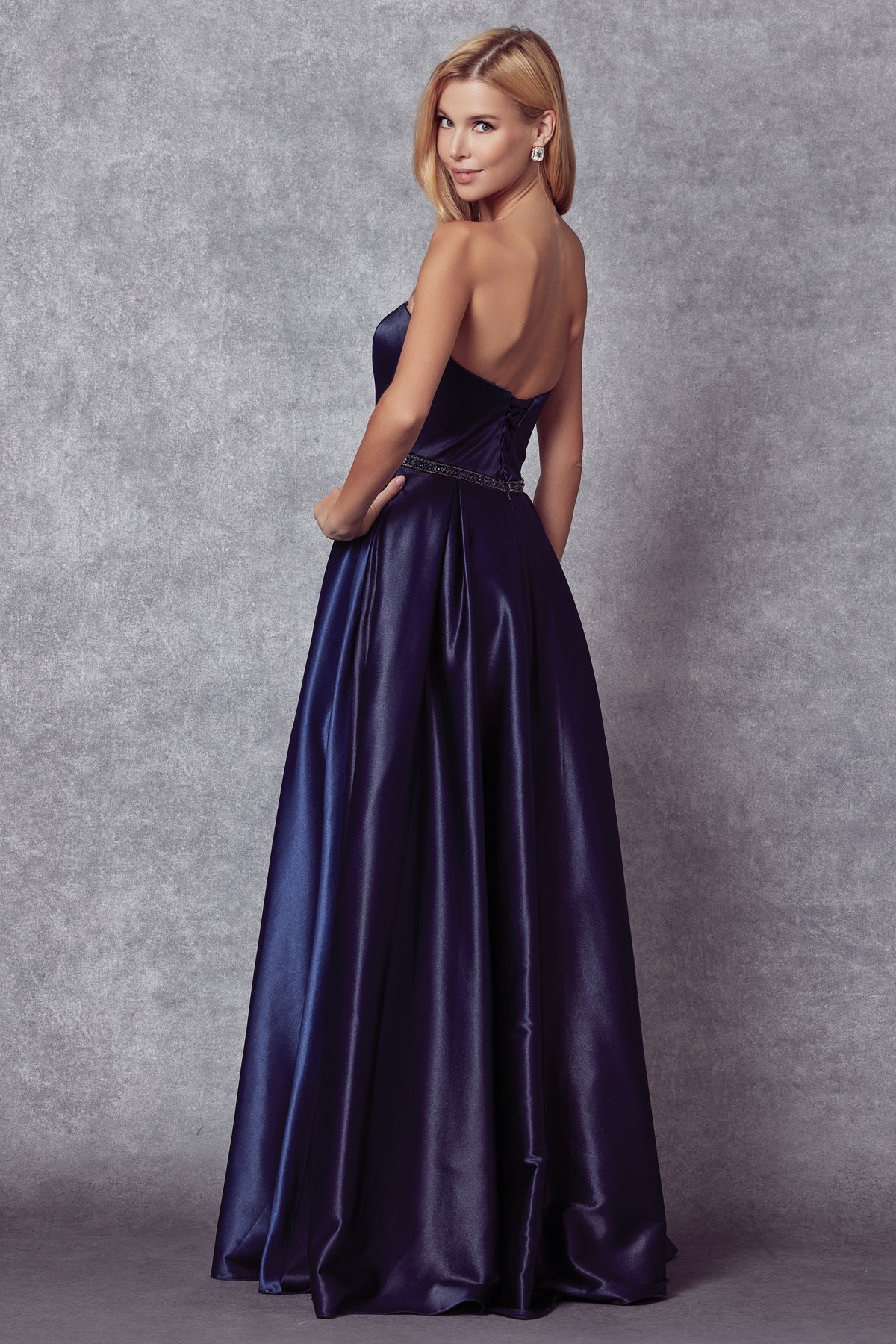 Strapless Embellished Waist Open Back Satin Long Prom Dress JT688-Prom Dress-smcfashion.com