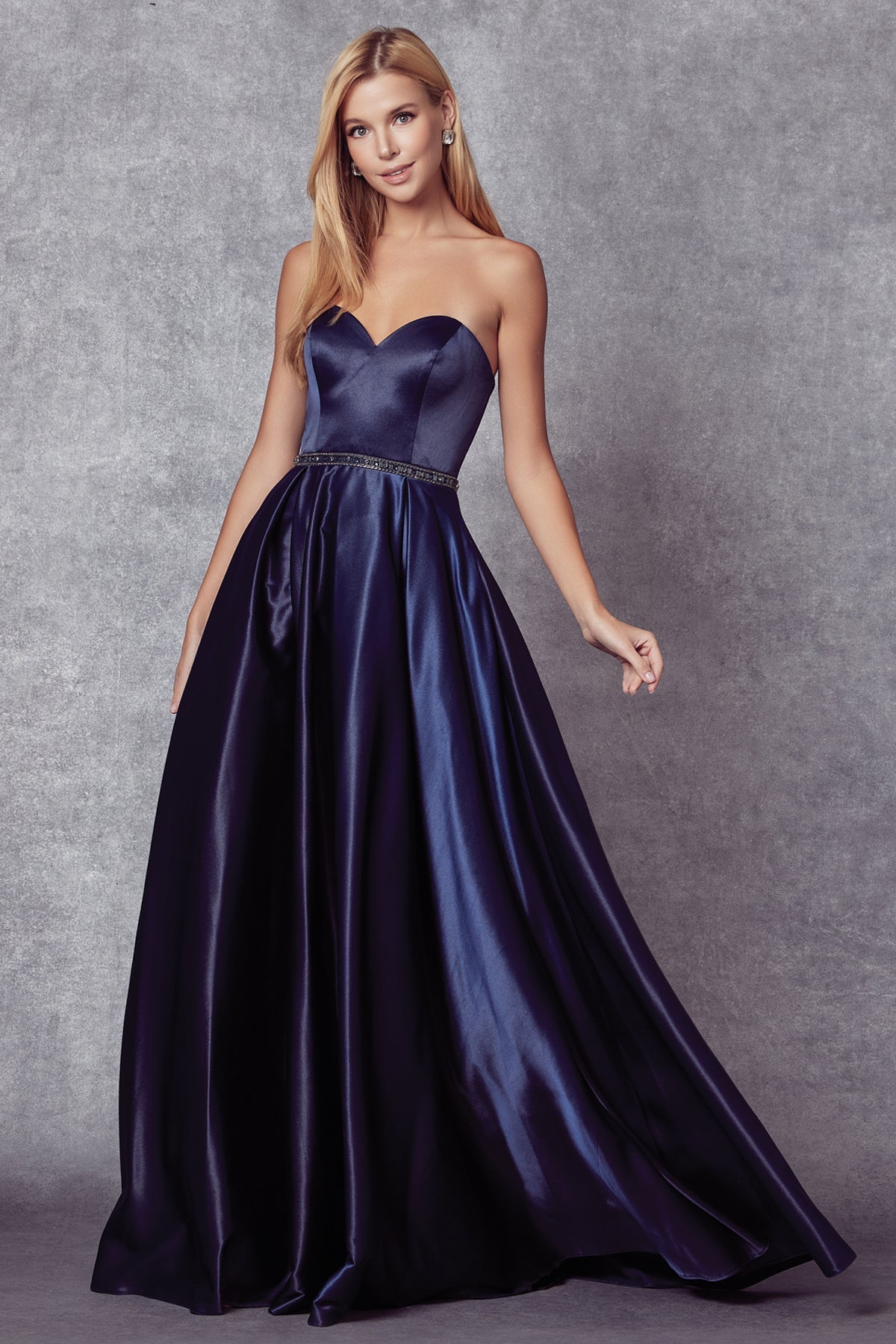 Strapless Embellished Waist Open Back Satin Long Prom Dress JT688-Prom Dress-smcfashion.com