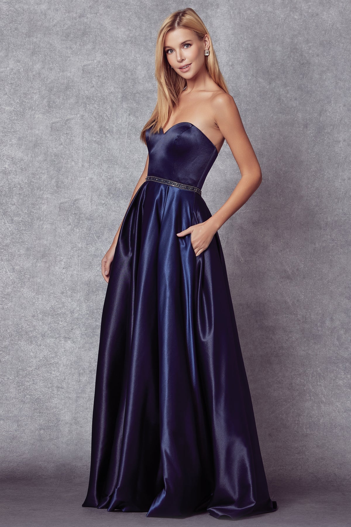 Strapless Embellished Waist Open Back Satin Long Prom Dress JT688-Prom Dress-smcfashion.com