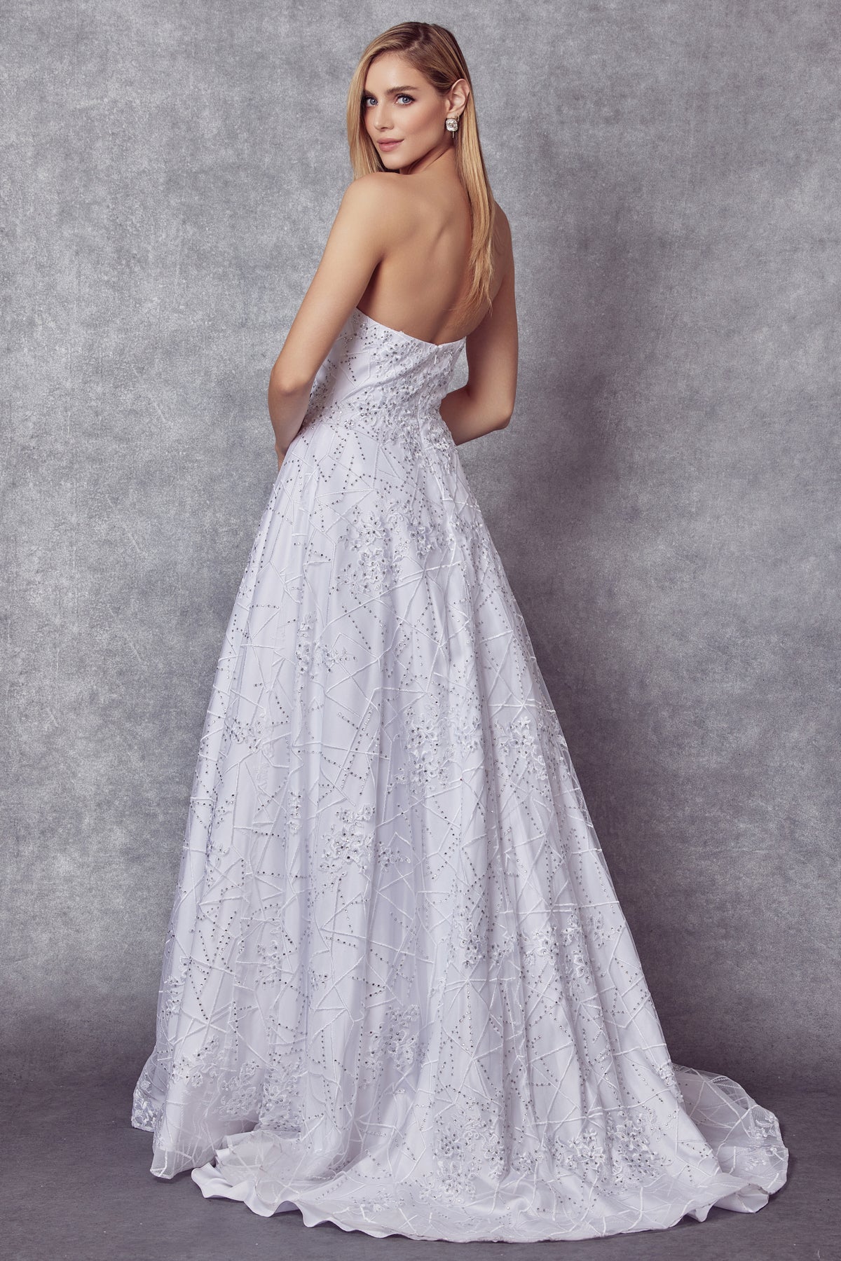 Embroidered Lace Strapless A-Line Open Back Long Wedding Dress JT692W-Wedding Dress-smcfashion.com
