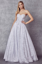 Embroidered Lace Strapless A-Line Open Back Long Wedding Dress JT692W-Wedding Dress-smcfashion.com