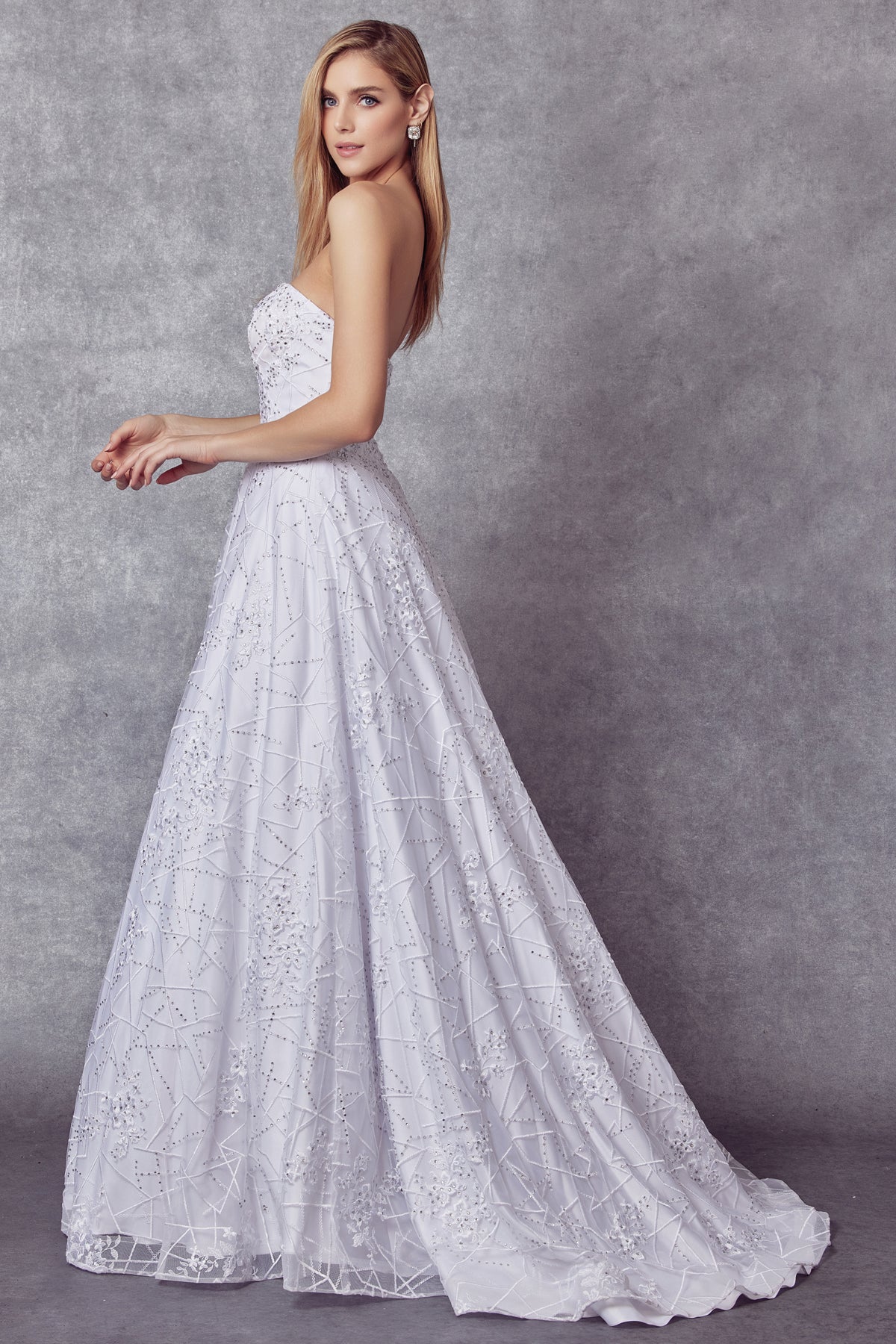 Embroidered Lace Strapless A-Line Open Back Long Wedding Dress JT692W-Wedding Dress-smcfashion.com