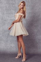 Off Shoulder 3D Floral Applique Sweetheart Short Cocktail & Homecoming Dress JT861-Cocktail Dress-smcfashion.com