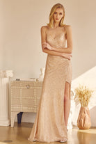 V-Neck Embroidered Sequin Side Slit Long Prom Dress JT273-Prom Dress-smcfashion.com