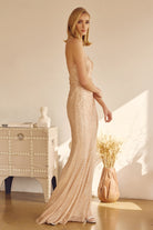 V-Neck Embroidered Sequin Side Slit Long Prom Dress JT273-Prom Dress-smcfashion.com