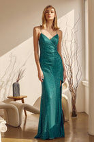 V-Neck Embroidered Sequin Side Slit Long Prom Dress JT273-Prom Dress-smcfashion.com