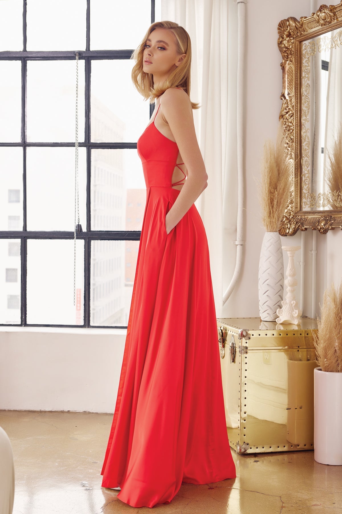 Satin A-Line Side Slit Straight Across Open Back Long Evening Dress JT278-Evening Dress-smcfashion.com