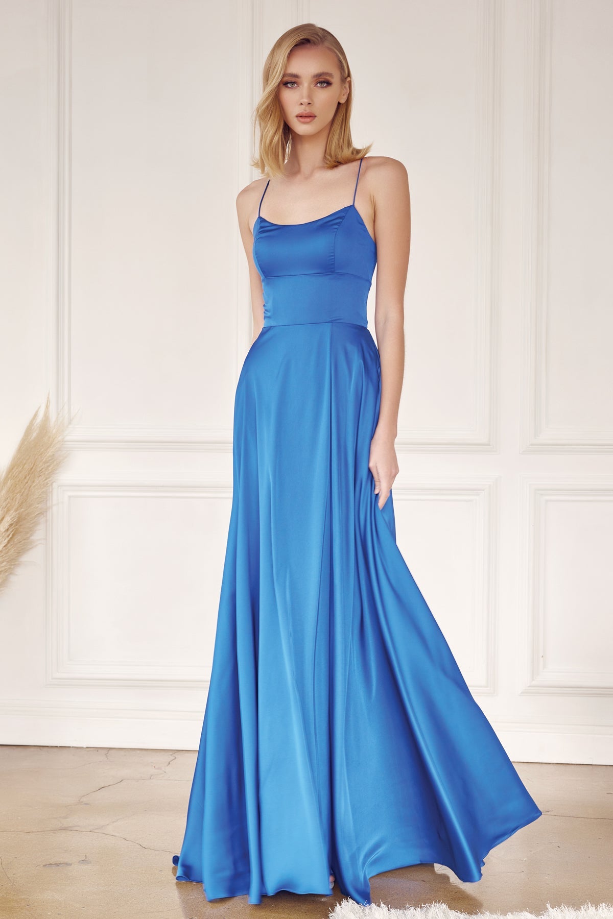 Satin A-Line Side Slit Straight Across Open Back Long Evening Dress JT278-Evening Dress-smcfashion.com