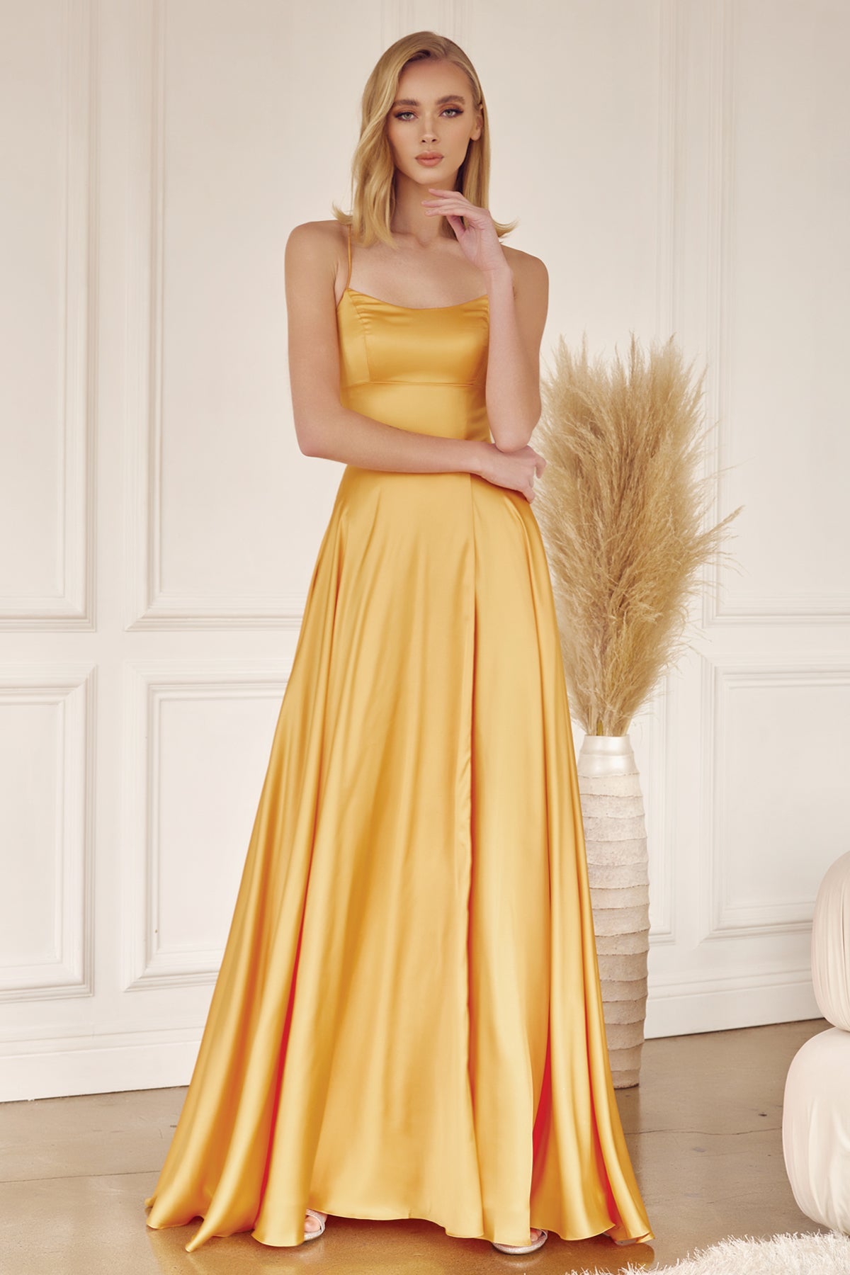 Satin A-Line Side Slit Straight Across Open Back Long Evening Dress JT278-Evening Dress-smcfashion.com