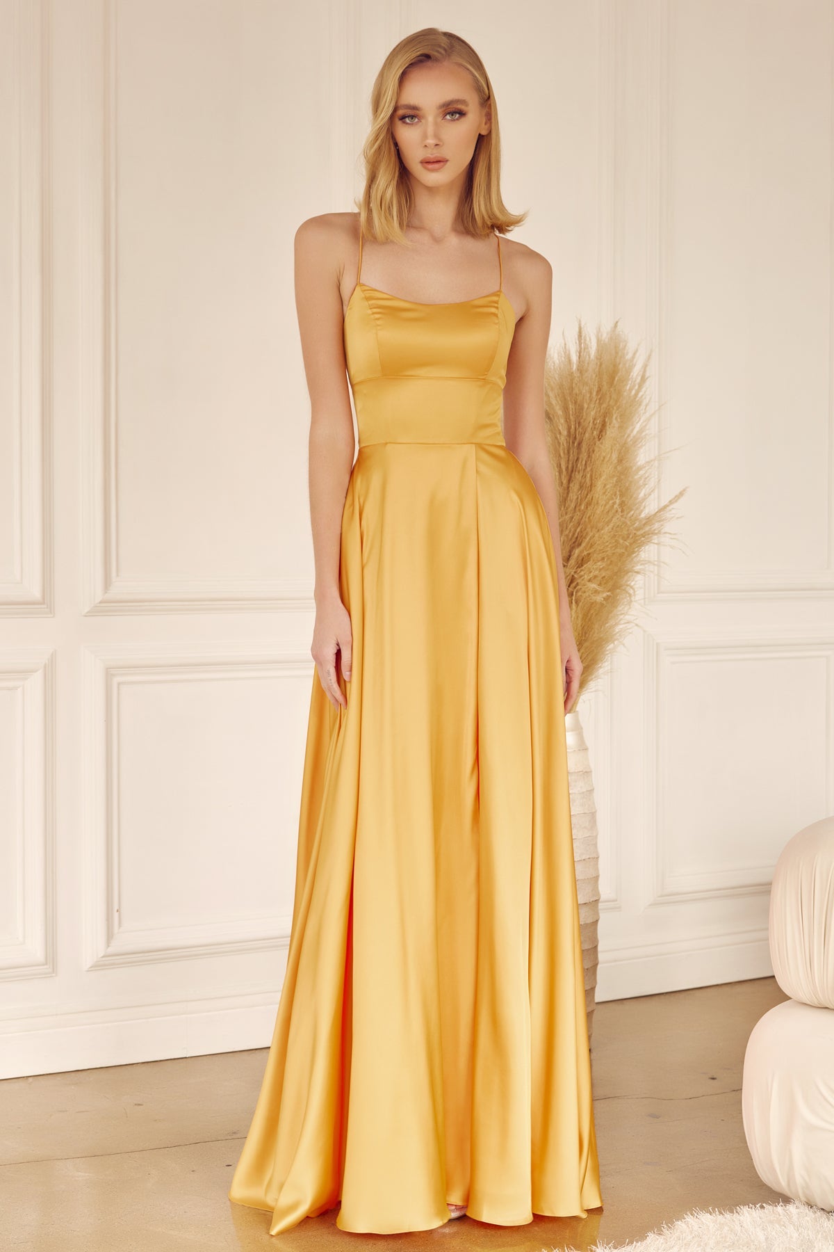 Satin A-Line Side Slit Straight Across Open Back Long Evening Dress JT278-Evening Dress-smcfashion.com