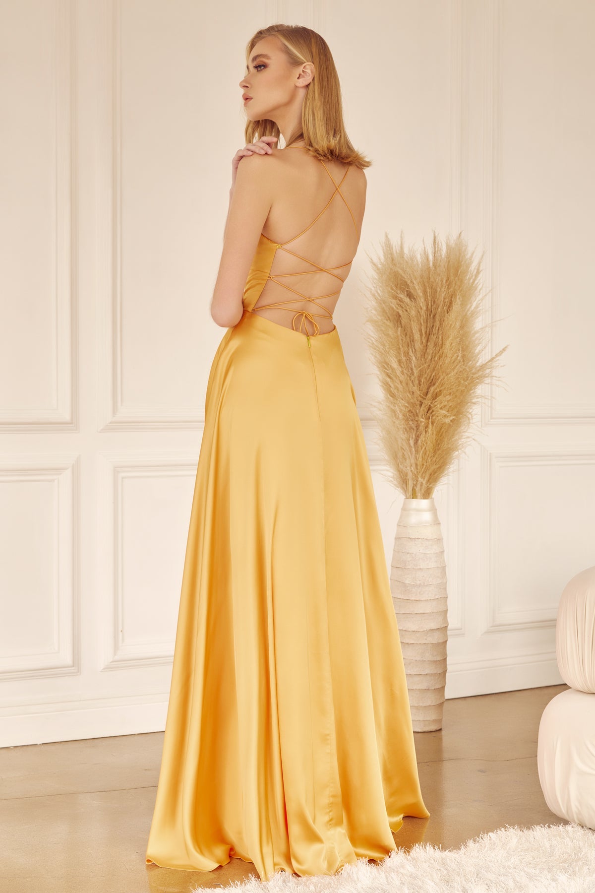 Satin A-Line Side Slit Straight Across Open Back Long Evening Dress JT278-Evening Dress-smcfashion.com