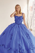 Long Tulle Cape With 3D Flowers Applique Long Quinceanera Dress JT1436-Quinceanera Dress-smcfashion.com
