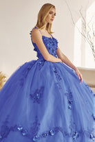 Long Tulle Cape With 3D Flowers Applique Long Quinceanera Dress JT1436-Quinceanera Dress-smcfashion.com