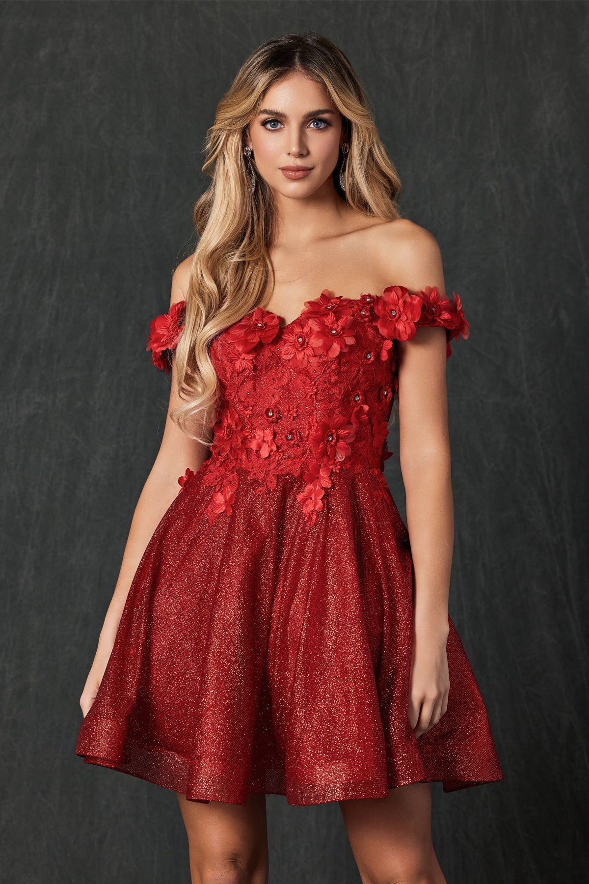 Off Shoulder 3D Floral Applique Sweetheart Short Cocktail & Homecoming Dress JT861-Cocktail Dress-smcfashion.com
