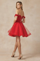 Off Shoulder Sweetheart Embroidered Lace Short Cocktail Dress JT880-Cocktail Dress-smcfashion.com
