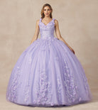 Floral Applique 3D Flowers Straps Long Quinceanera Dress JT1437-Quinceanera Dress-smcfashion.com
