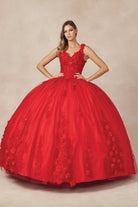 Floral Applique 3D Flowers Straps Long Quinceanera Dress JT1437-Quinceanera Dress-smcfashion.com