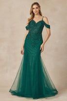 Embroidered Lace Off Shoulder Mermaid Open Back Long Prom Dress JT281-Prom Dress-smcfashion.com