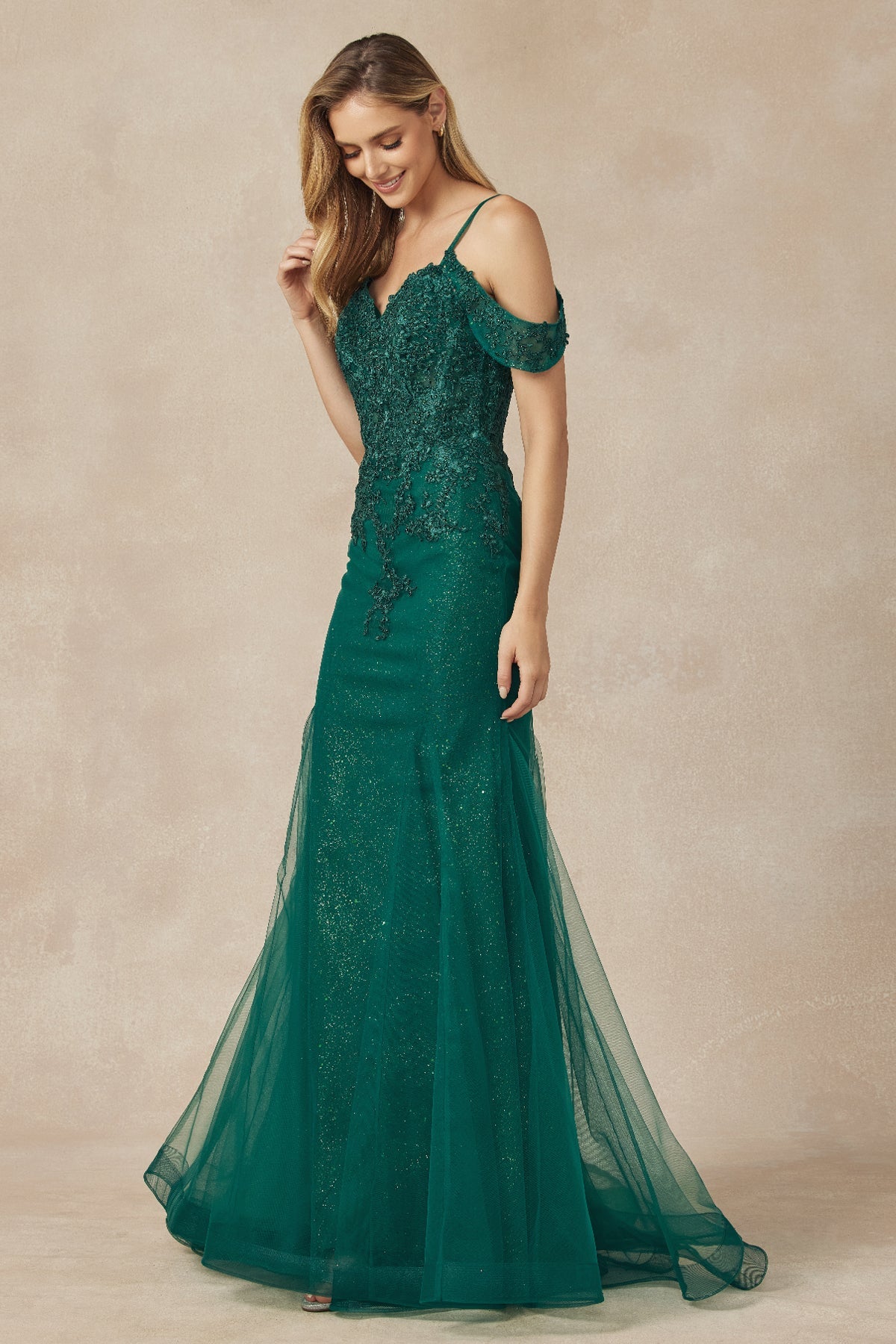 Embroidered Lace Off Shoulder Mermaid Open Back Long Prom Dress JT281-Prom Dress-smcfashion.com