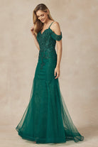 Embroidered Lace Off Shoulder Mermaid Open Back Long Prom Dress JT281-Prom Dress-smcfashion.com