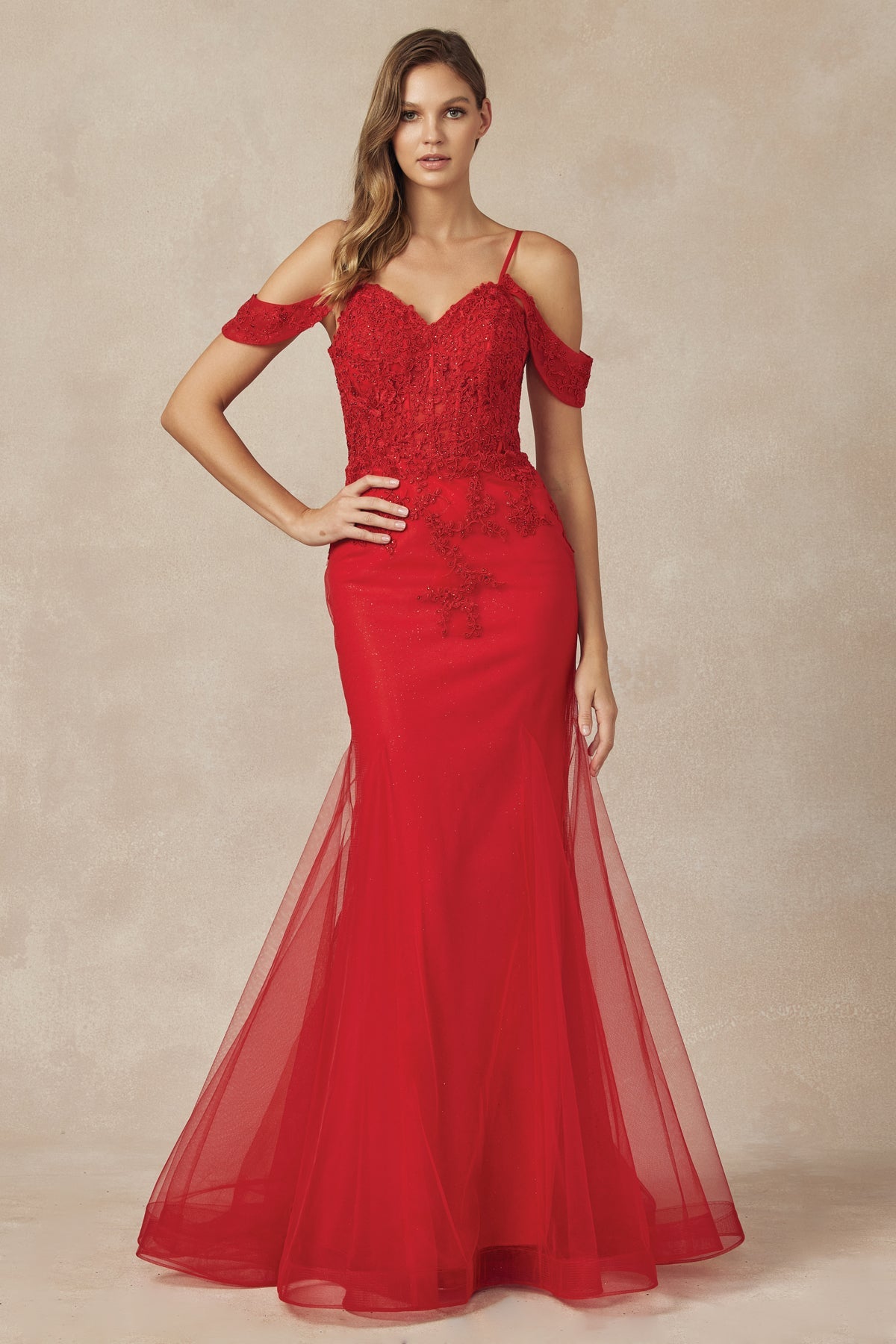 Embroidered Lace Off Shoulder Mermaid Open Back Long Prom Dress JT281-Prom Dress-smcfashion.com