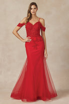 Embroidered Lace Off Shoulder Mermaid Open Back Long Prom Dress JT281-Prom Dress-smcfashion.com