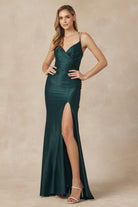 Satin Double Spaghetti Straps Side Slit Open Back Long Evening Dress JT284-Prom Dress-smcfashion.com