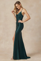 Satin Double Spaghetti Straps Side Slit Open Back Long Evening Dress JT284-Prom Dress-smcfashion.com