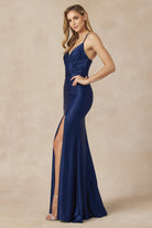Satin Double Spaghetti Straps Side Slit Open Back Long Evening Dress JT284-Prom Dress-smcfashion.com