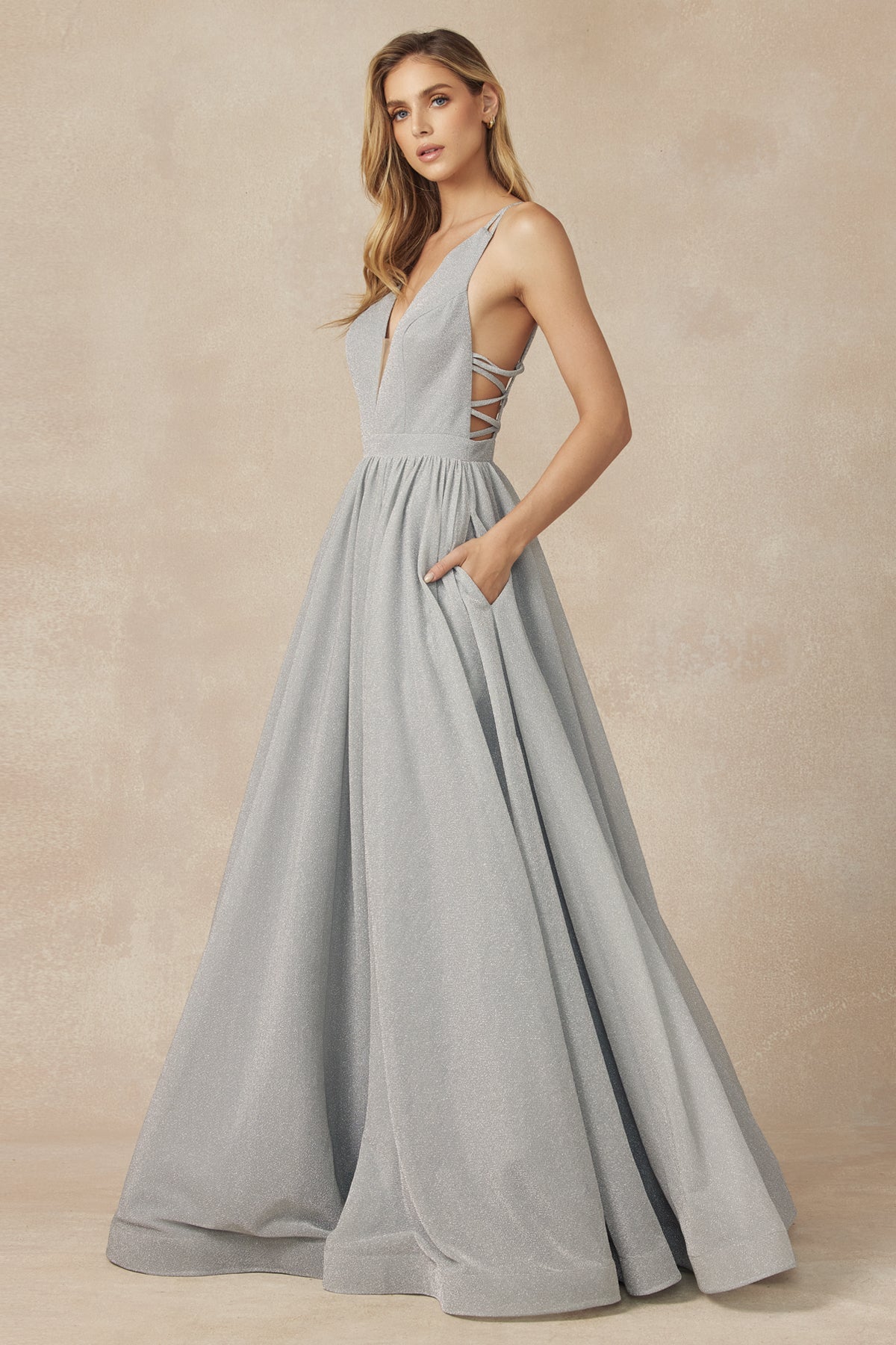 Plunging V-Neck Glitter A-Line Long Prom Dress JT201-Prom Dress-smcfashion.com