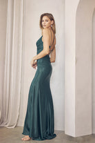 Satin Double Spaghetti Straps Side Slit Open Back Long Evening Dress JT284-Prom Dress-smcfashion.com
