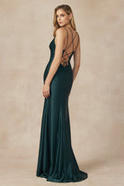Satin Double Spaghetti Straps Side Slit Open Back Long Evening Dress JT284-Prom Dress-smcfashion.com