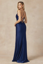 Satin Double Spaghetti Straps Side Slit Open Back Long Evening Dress JT284-Prom Dress-smcfashion.com