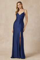 Satin Double Spaghetti Straps Side Slit Open Back Long Evening Dress JT284-Prom Dress-smcfashion.com