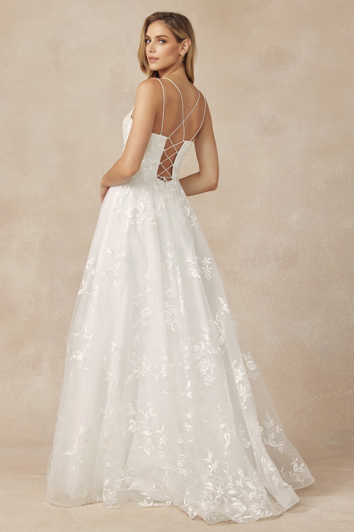 Sleeveless Embroidered Lace A-Line Long Wedding Dress JT279W-Wedding Dress-smcfashion.com