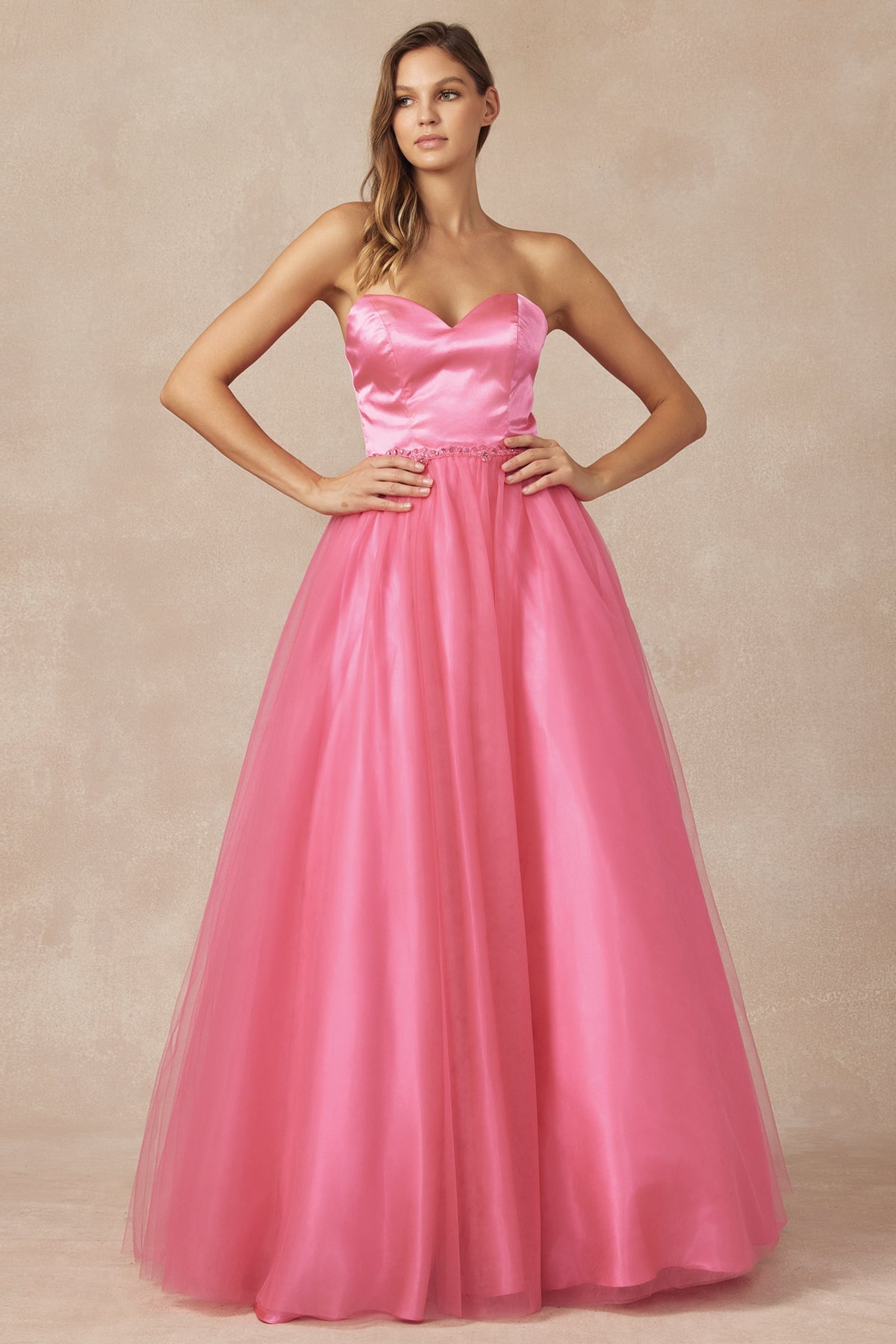 Strapless Sweetheart A-Line Tulle Skirt Long Prom Dress JT265-Prom Dress-smcfashion.com