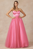 Strapless Sweetheart A-Line Tulle Skirt Long Prom Dress JT265-Prom Dress-smcfashion.com