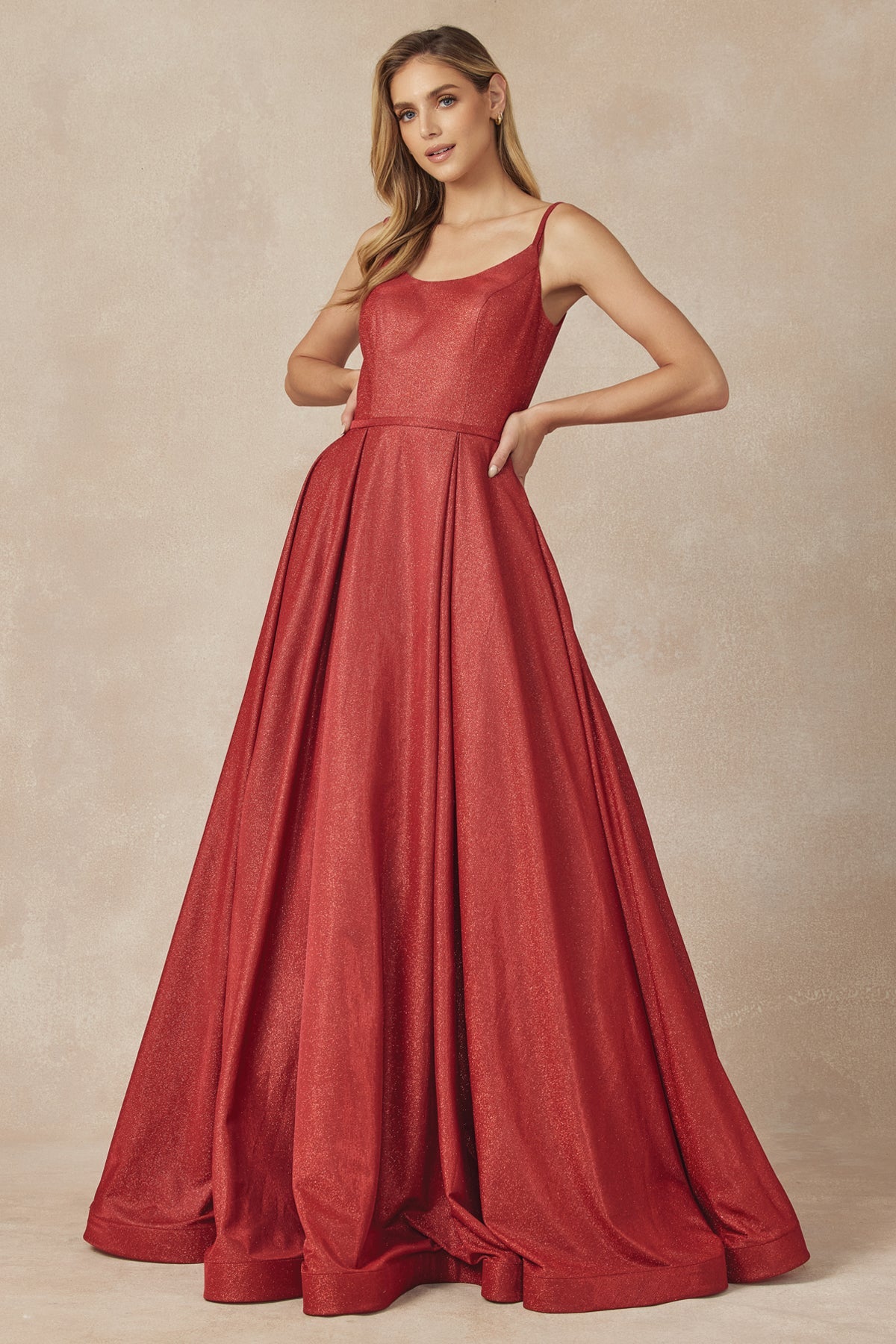 Straight Across Spaghetti Straps A-Line Metallic Long Prom Dress JT206-Prom Dress-smcfashion.com