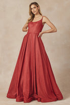 Straight Across Spaghetti Straps A-Line Metallic Long Prom Dress JT206-Prom Dress-smcfashion.com