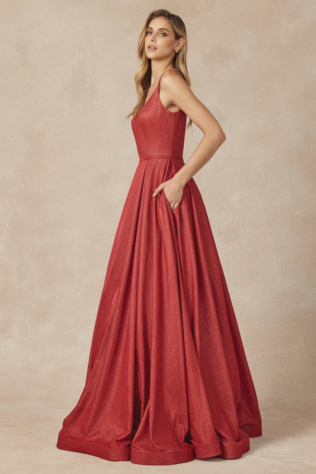 Straight Across Spaghetti Straps A-Line Metallic Long Prom Dress JT206-Prom Dress-smcfashion.com