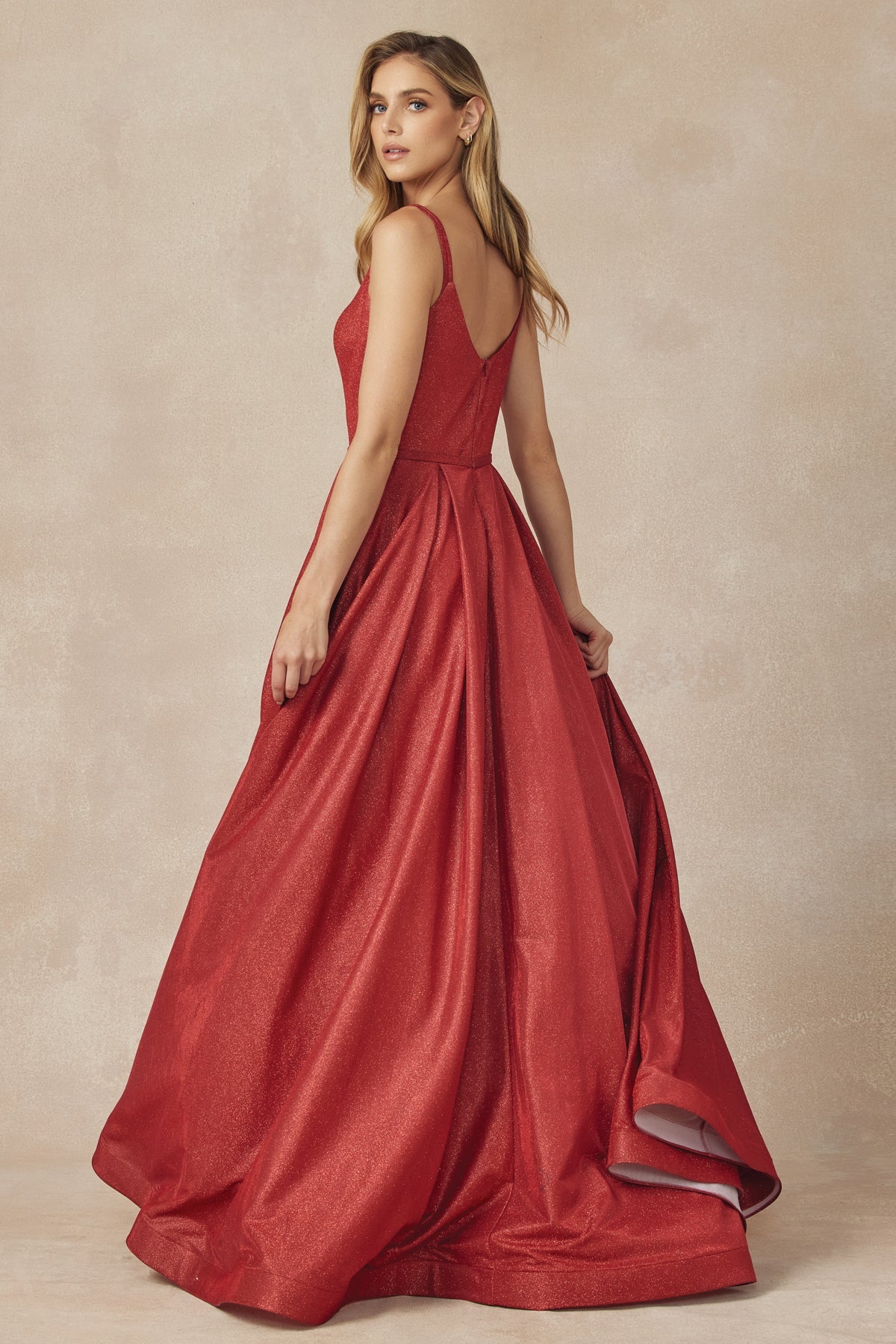 Straight Across Spaghetti Straps A-Line Metallic Long Prom Dress JT206-Prom Dress-smcfashion.com