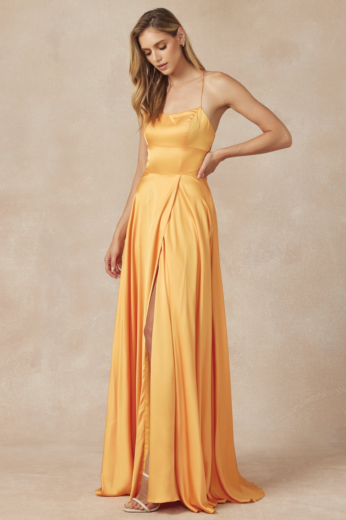 Satin A-Line Side Slit Straight Across Open Back Long Evening Dress JT278-Evening Dress-smcfashion.com