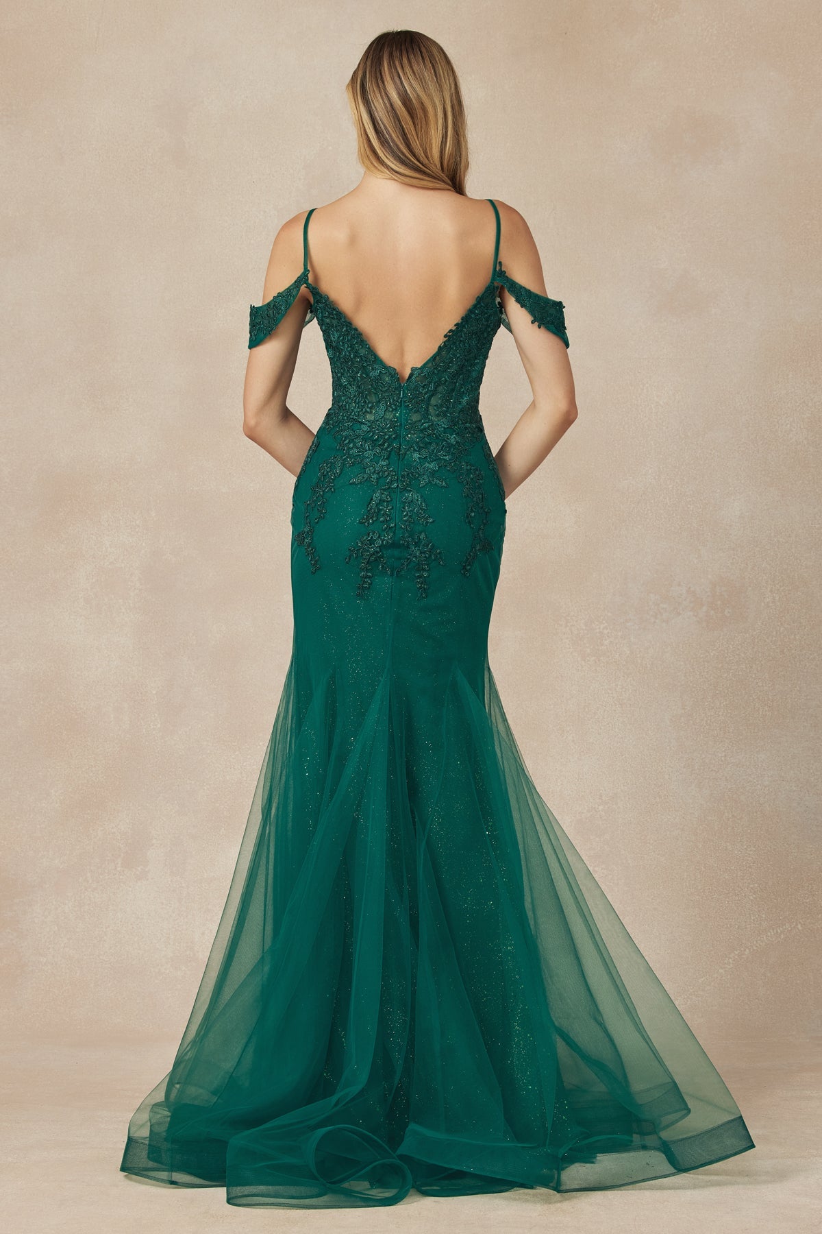 Embroidered Lace Off Shoulder Mermaid Open Back Long Prom Dress JT281-Prom Dress-smcfashion.com