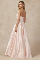 Strapless Embellished Waist Open Back Satin Long Prom Dress JT688-Prom Dress-smcfashion.com