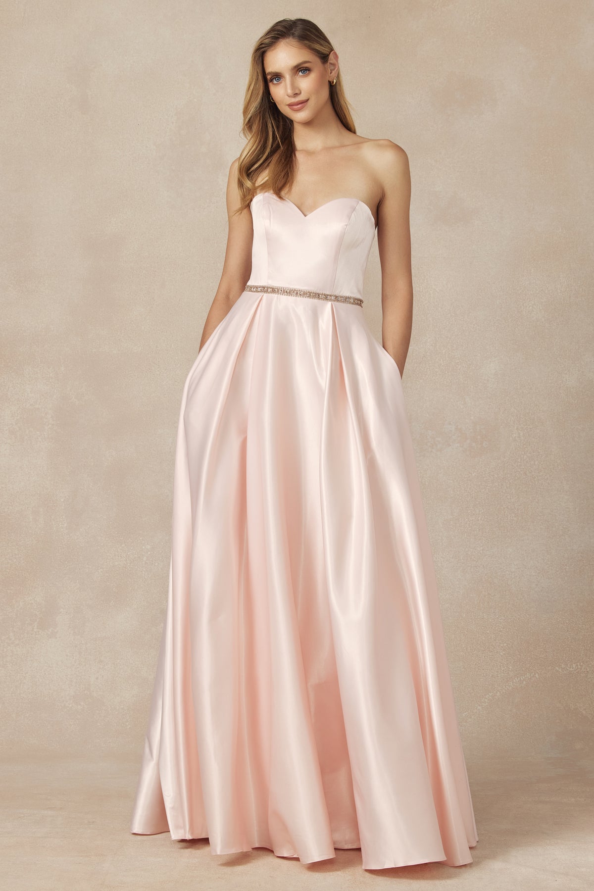 Strapless Embellished Waist Open Back Satin Long Prom Dress JT688-Prom Dress-smcfashion.com