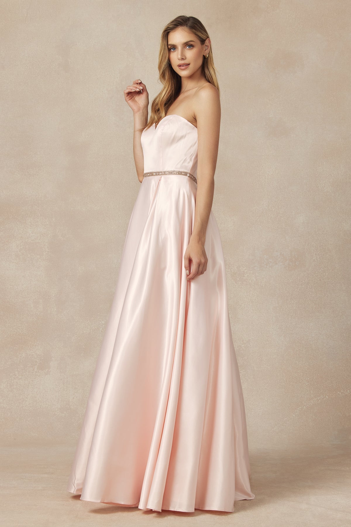 Strapless Embellished Waist Open Back Satin Long Prom Dress JT688-Prom Dress-smcfashion.com